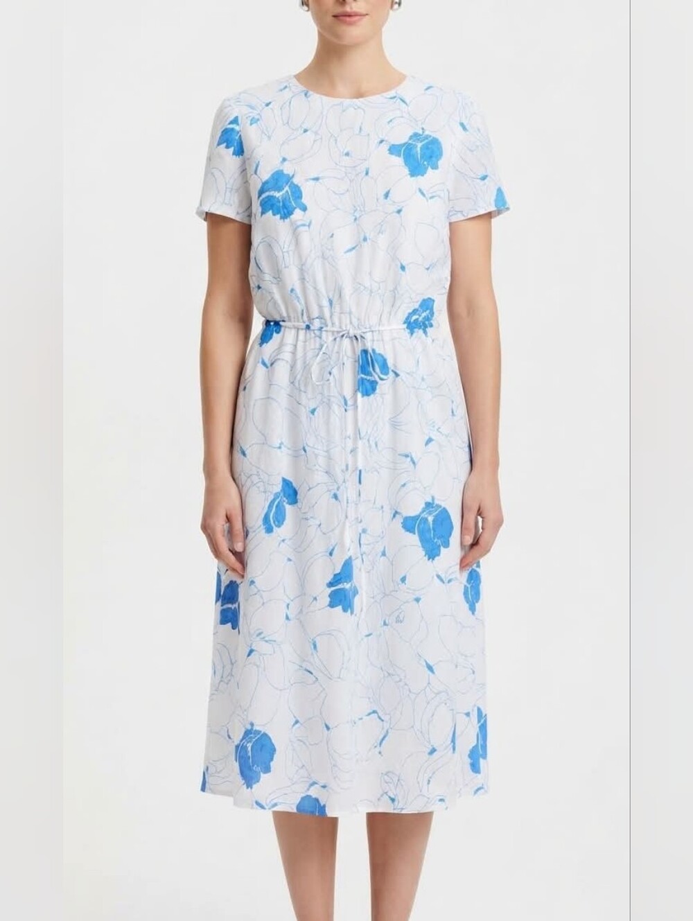 Lady Carol of New York Dress Floral Blue/White w/ String Belt VINTAGE  16